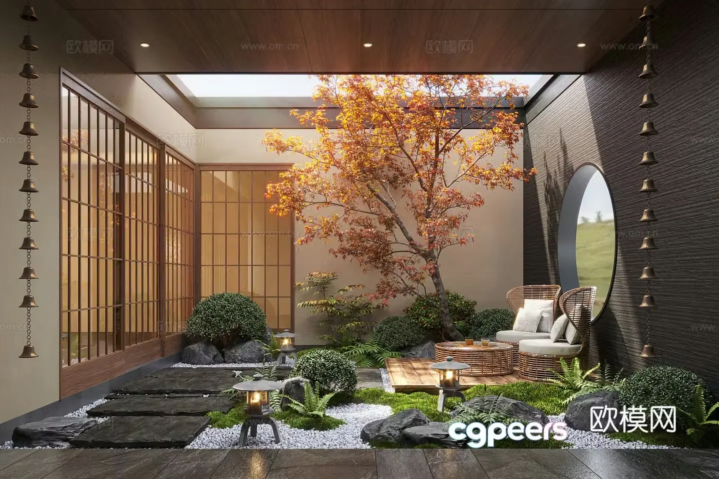 New Chinese style Zen patio courtyard landscape landscape landscape landscape plants moss landscape 3d model