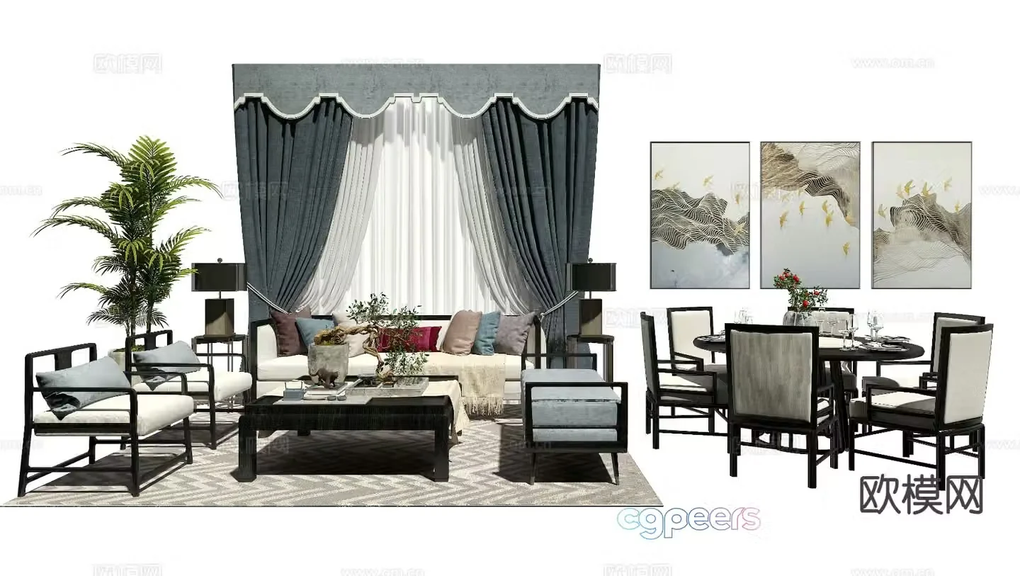 New Chinese style modular sofa 3d model
