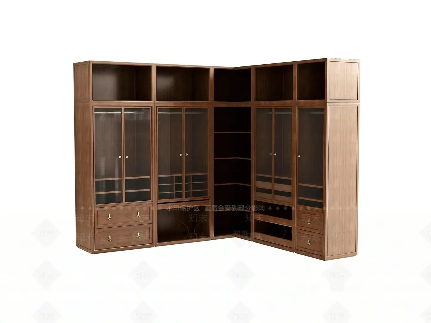 A Wooden Cabinet With Glass Doors 3D Model – 10384 – VRAY Render