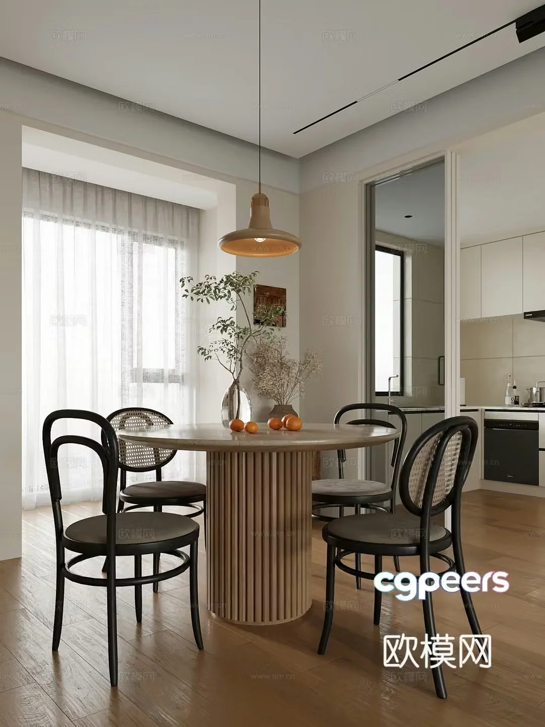 Retro style dining table and chairs Restaurant 3D model