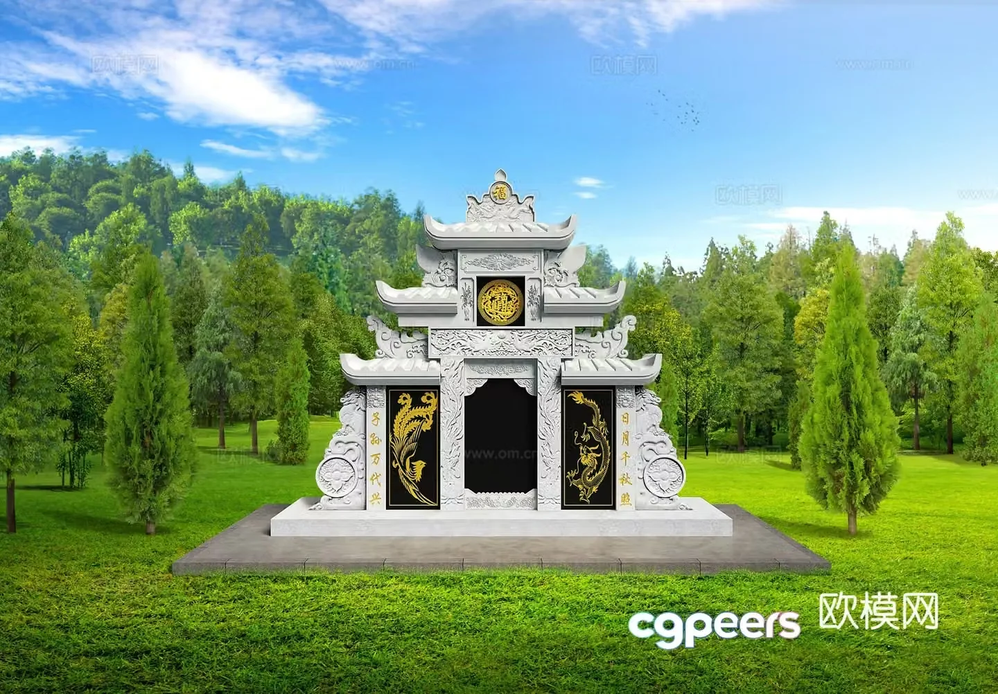 New Chinese bluestone grave 3D model