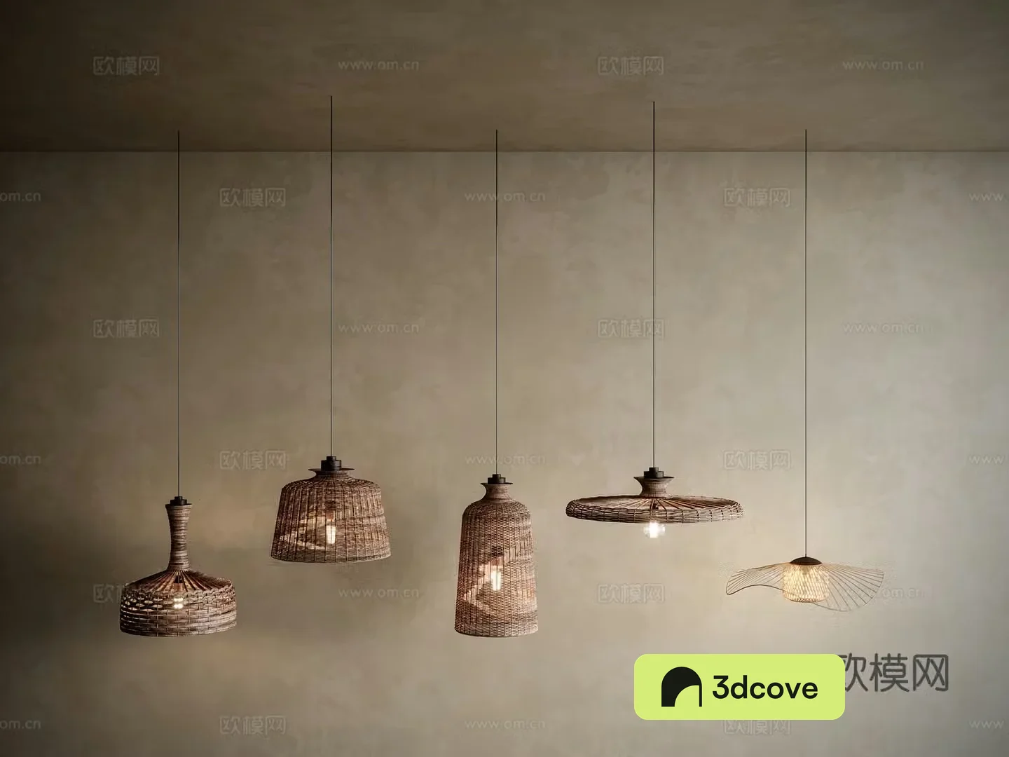 Wasabi Bamboo Weaving Chandelier Rattan 3D Model
