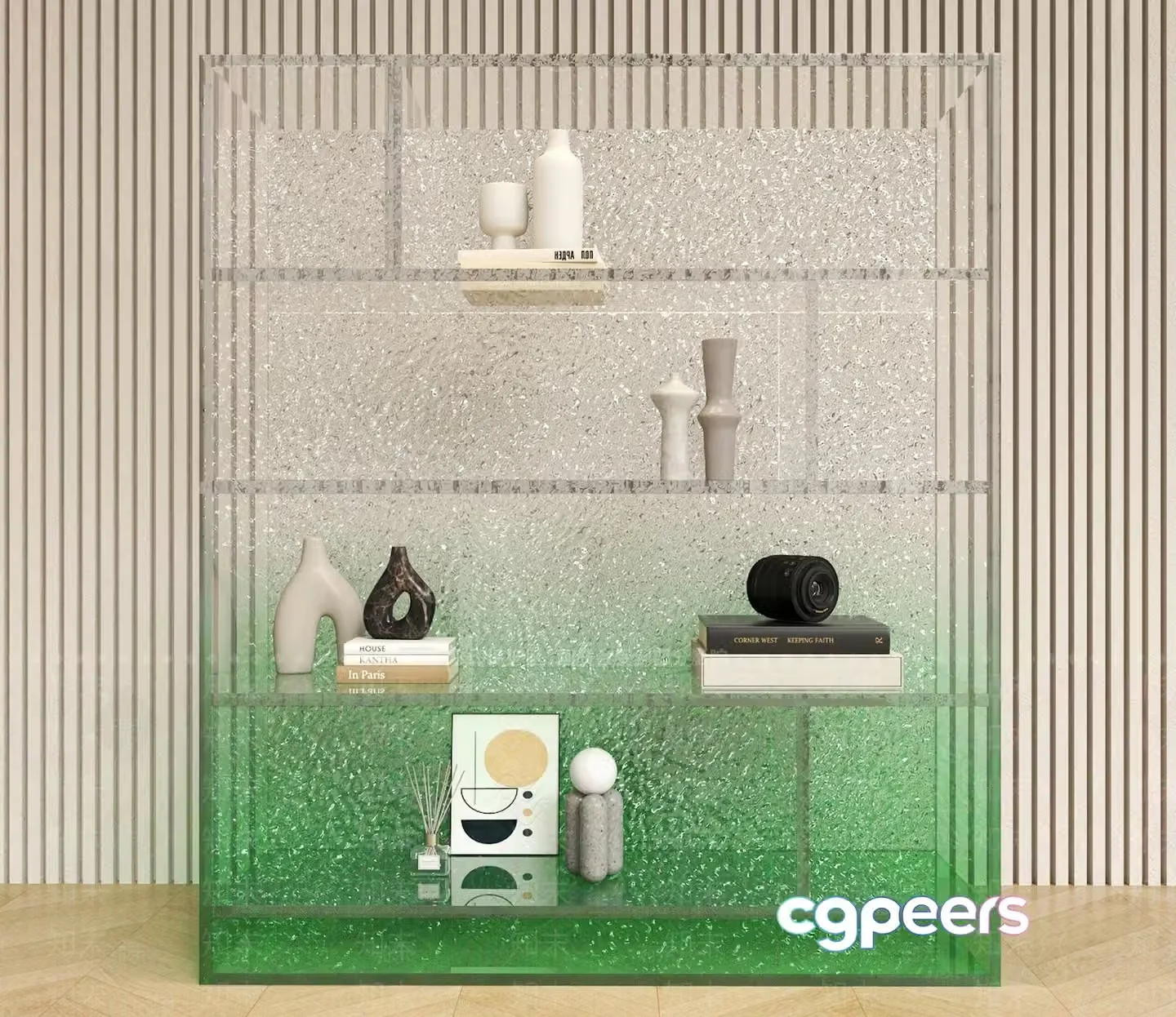 Modern Glass Shelving Unit 3D Model – 8751 – VRAY Render