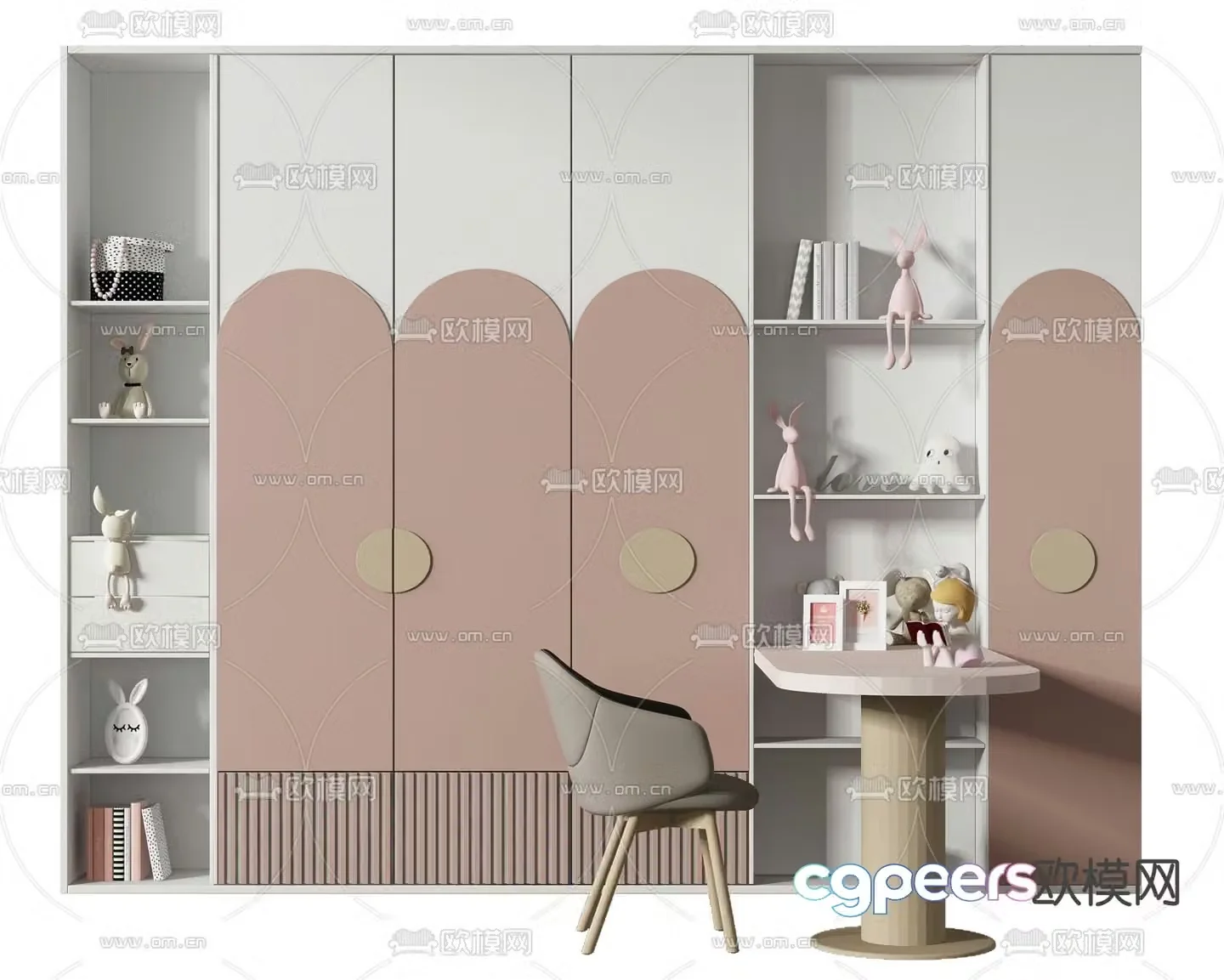 Modern children’s bookcase desk 3d model