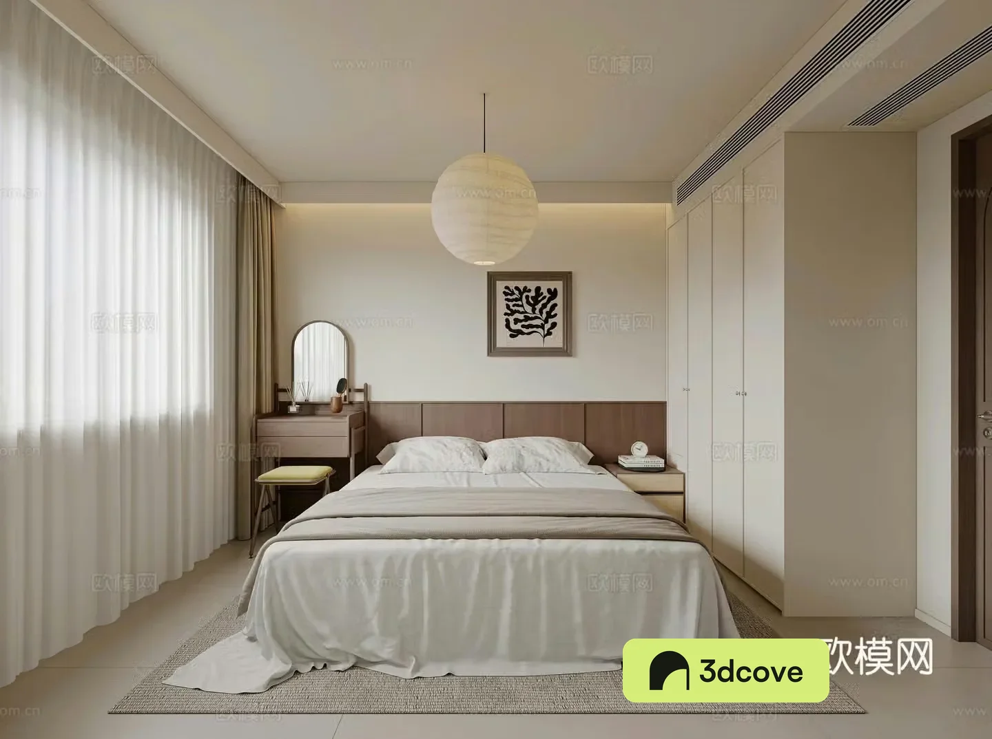 Middle-aged bedroom retro bedroom Wasabi New Chinese style bedroom Song style chandelier Modern bedroom 3D model