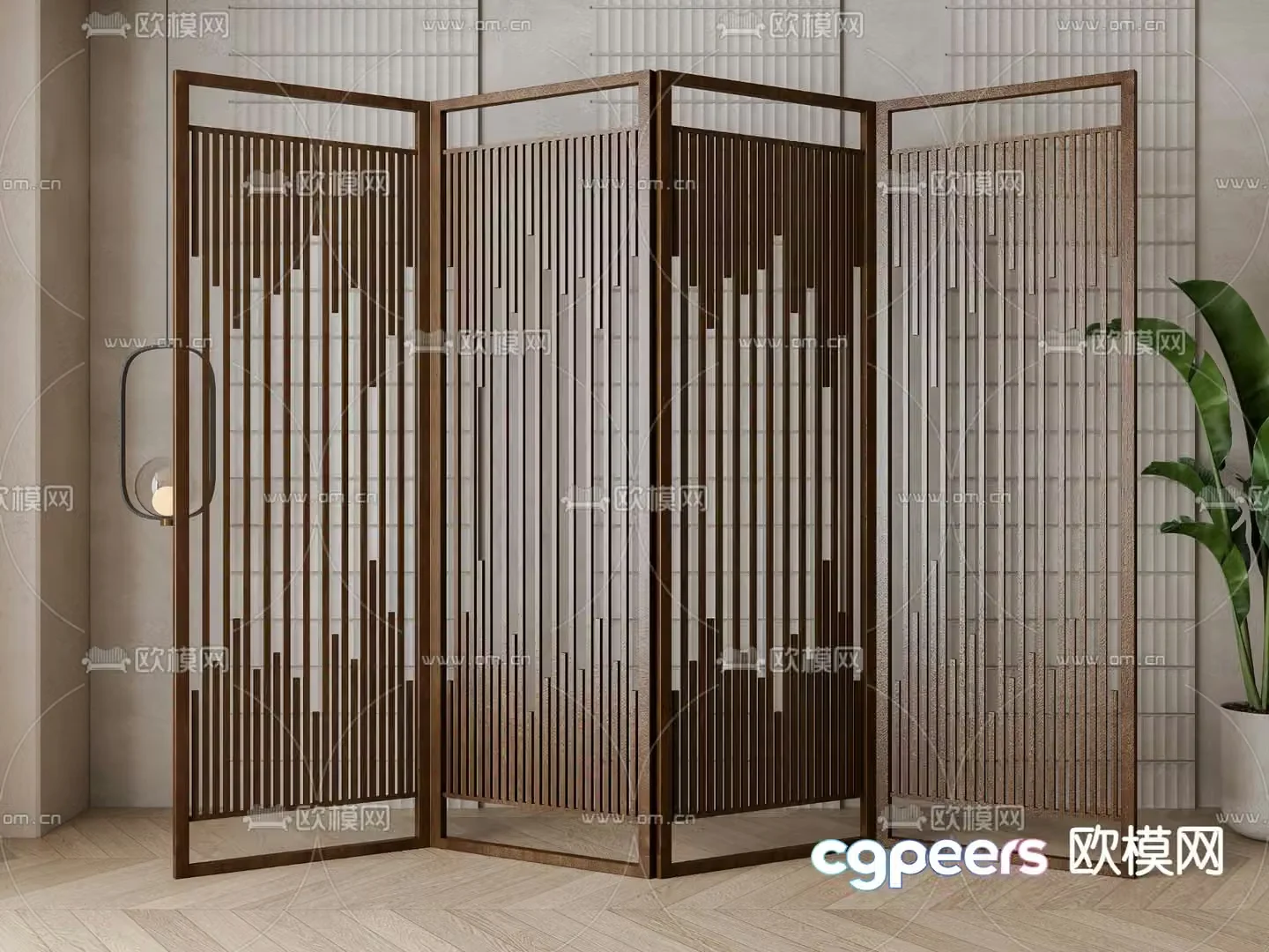 New Chinese style screen Grille screen 3d model