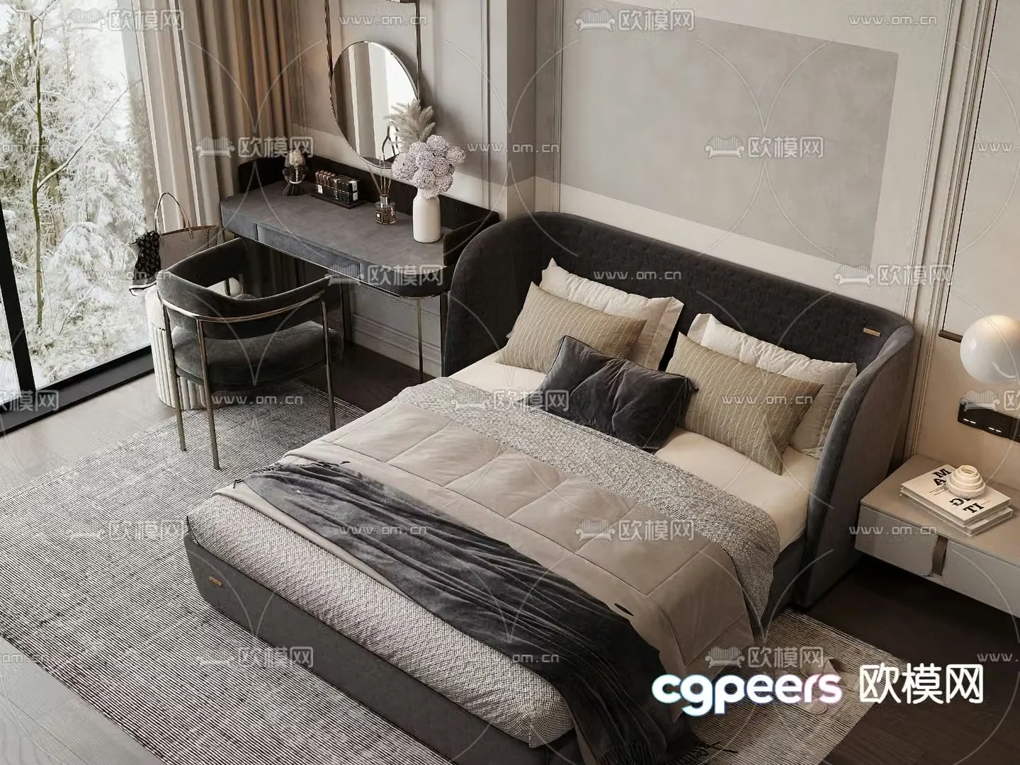 Modern double bed 3d model