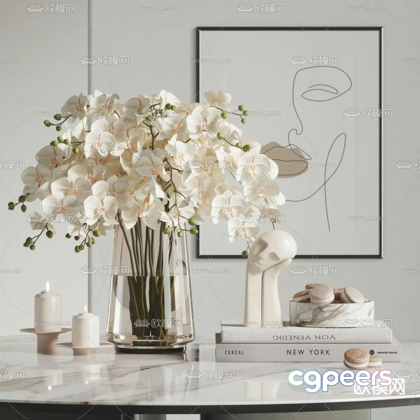 Modern ornaments ornaments vase books 3d model