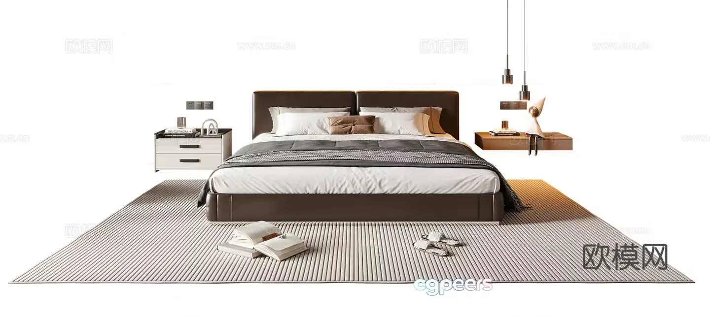 Modern Italian double bed leather double bed nightstand chandeliers carpet 3d model