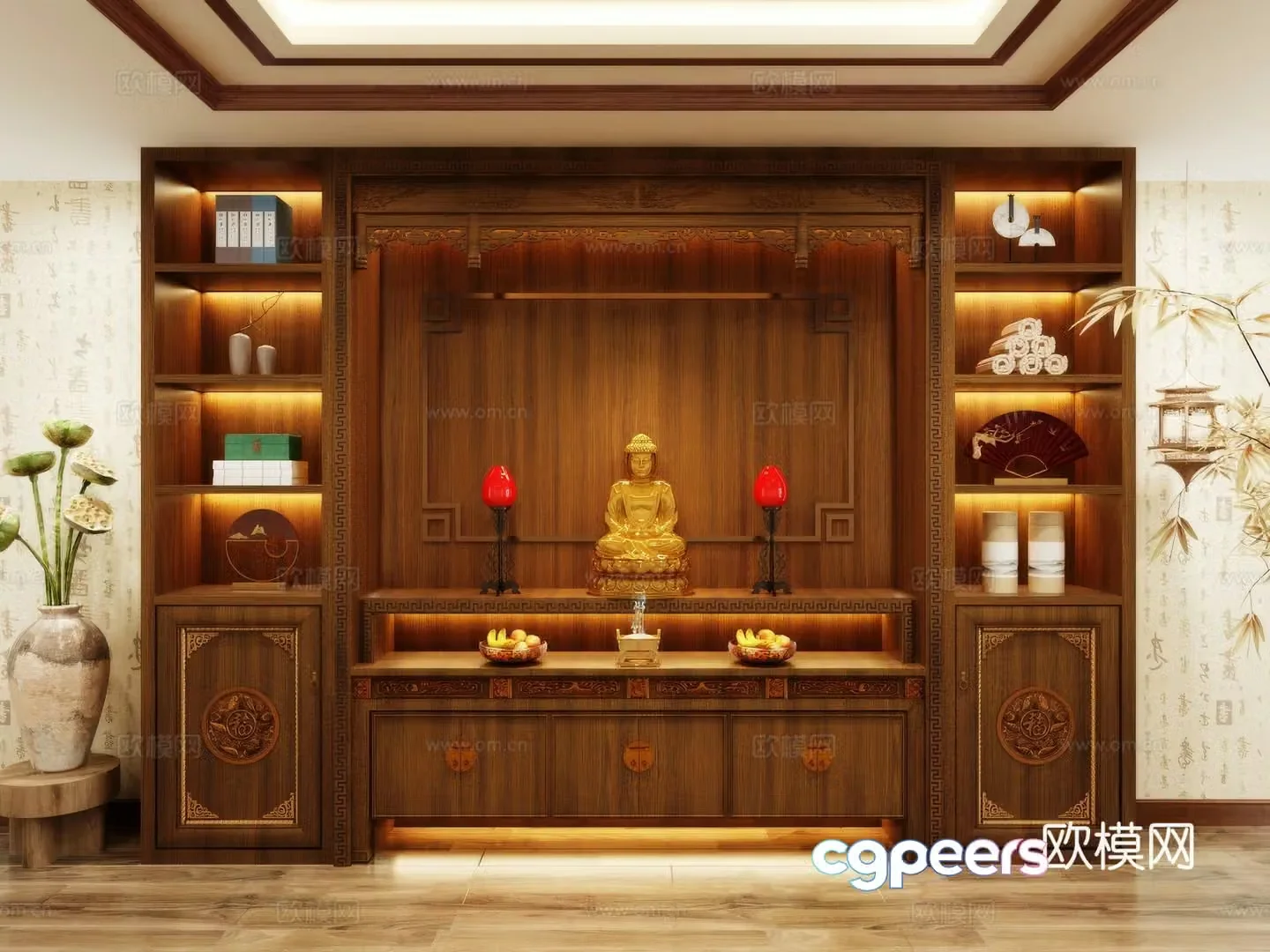Buddha niche shrine hostel incense stove candle holder 3d model