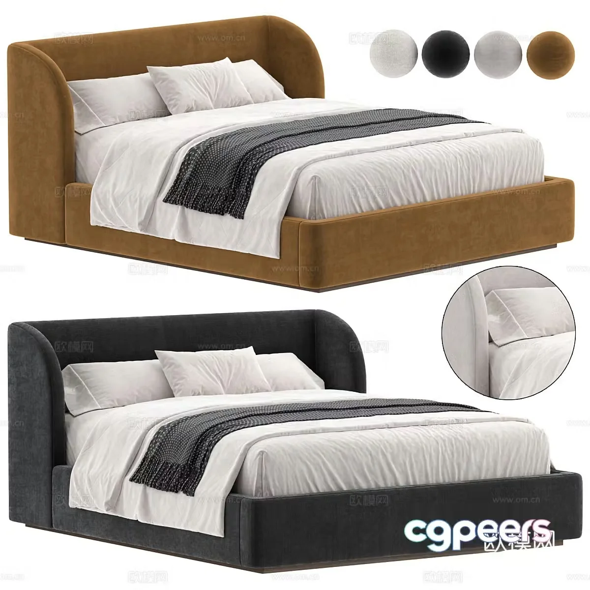 Modern Italian cream style fabric double bed 3d model