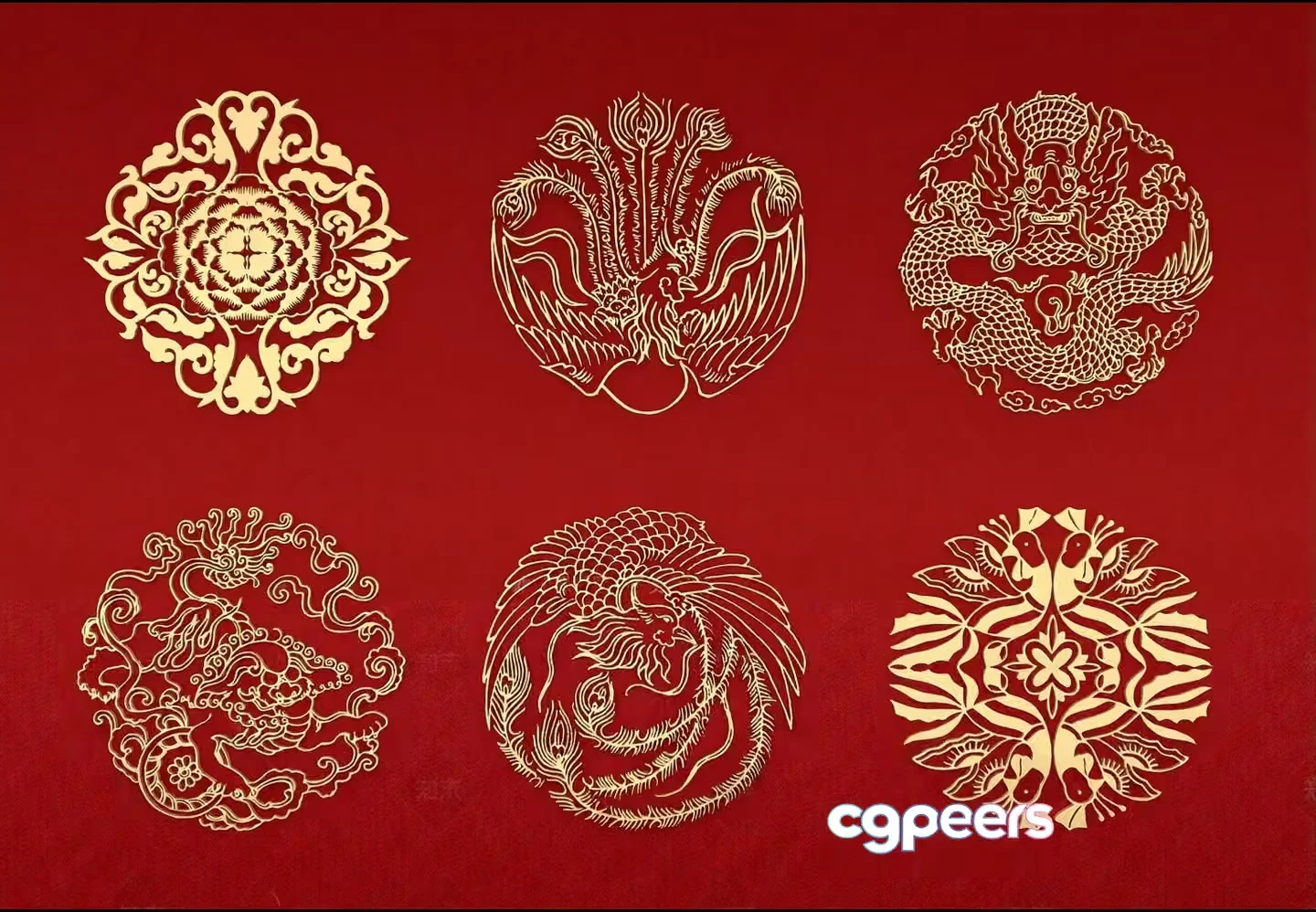Gold Designs On A Red Background 3D Model – 2133 – VRAY Render