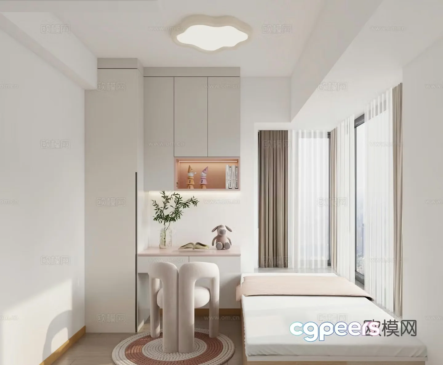 Modern children’s tatami bedroom girl room 3d model