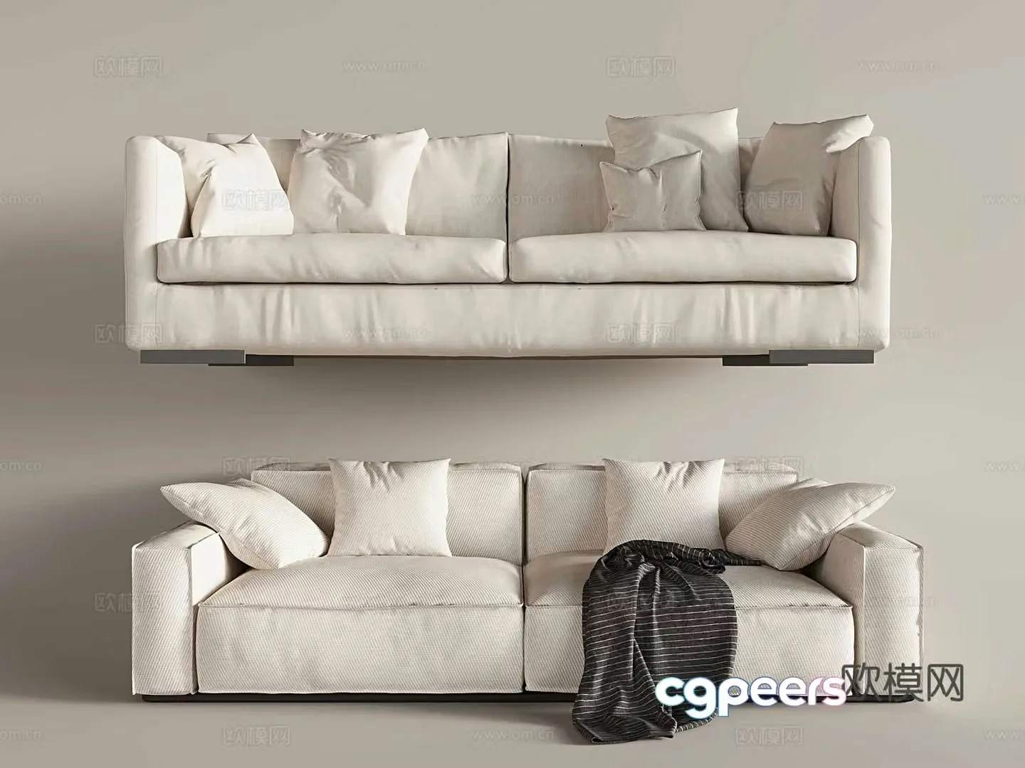 Cream style double sofa 3d model