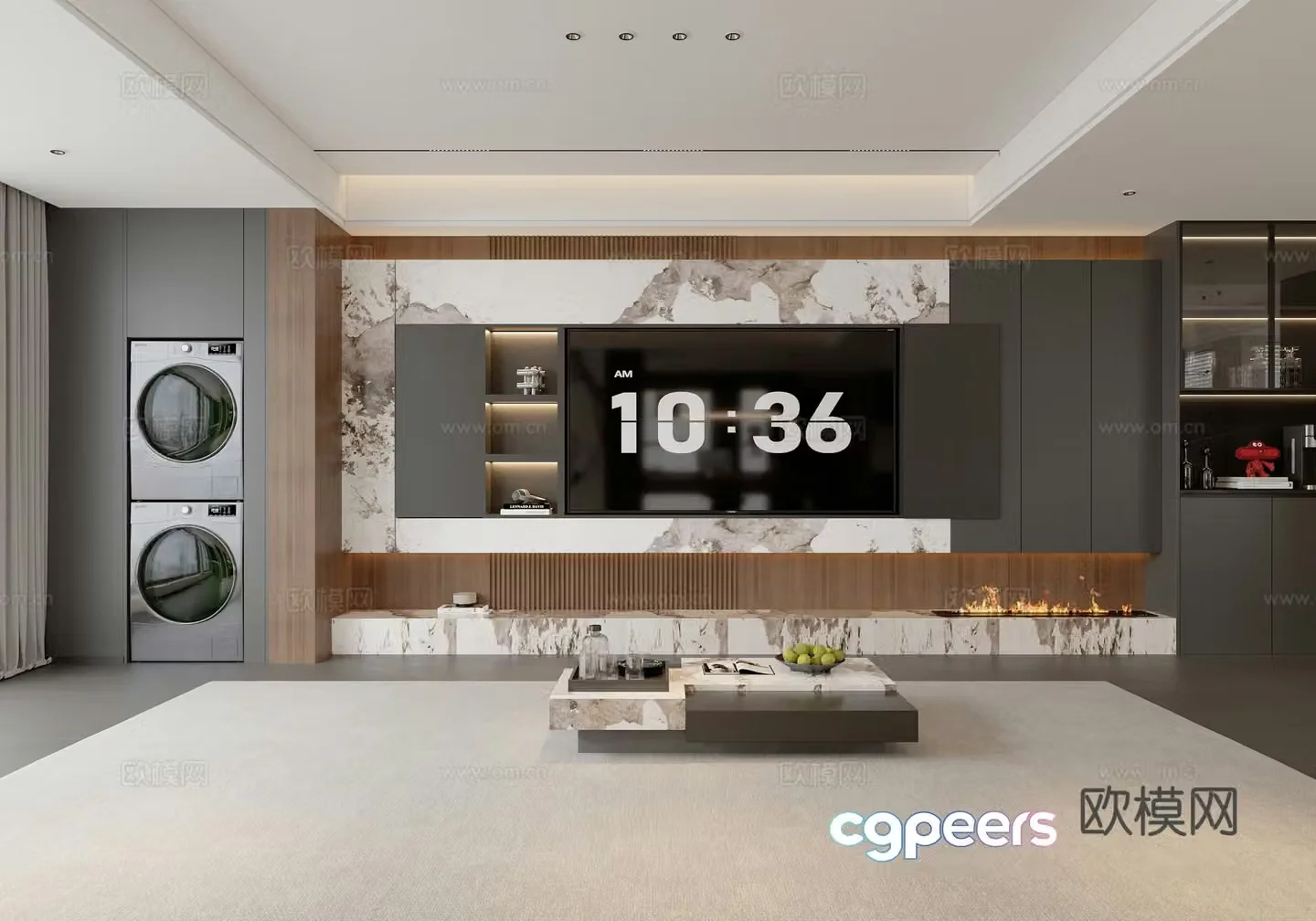 Modern living room TV background wall fireplace modern living room light luxury Italian living room wine cabinet 3d model