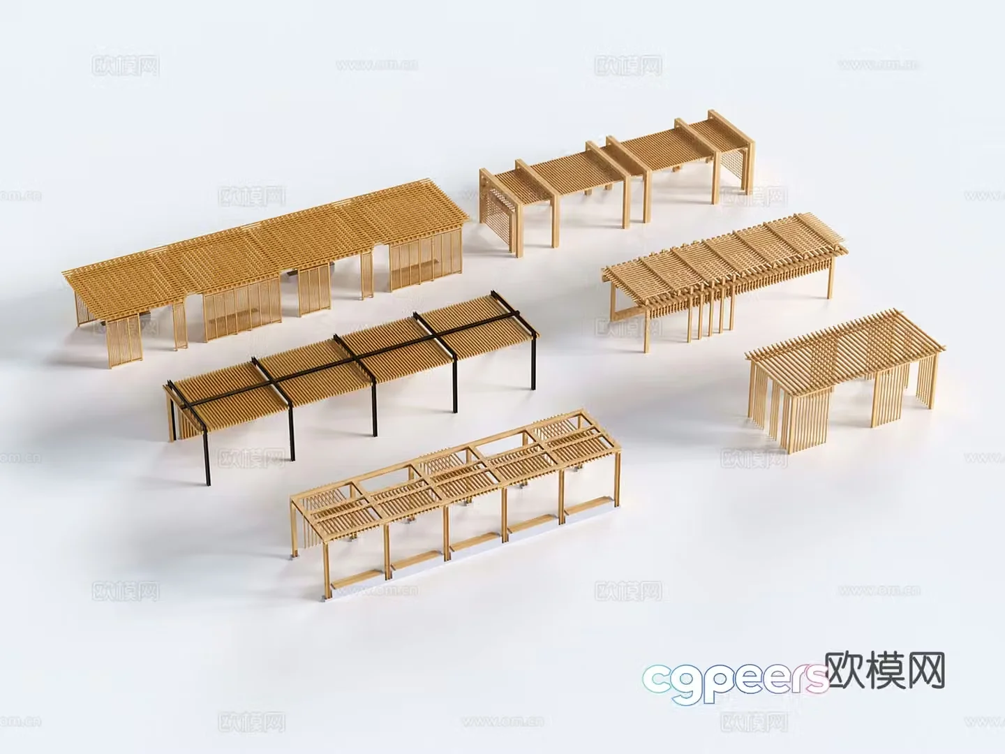 New Chinese -style outdoor corridor landscape corridor flower frame gazebo 3D model
