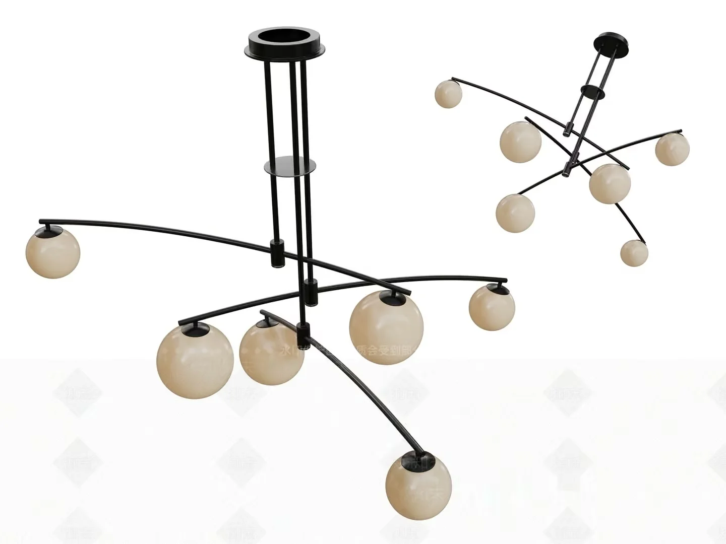 A Black Chandelier With White Lights 3D Model – 6858 – VRAY Render