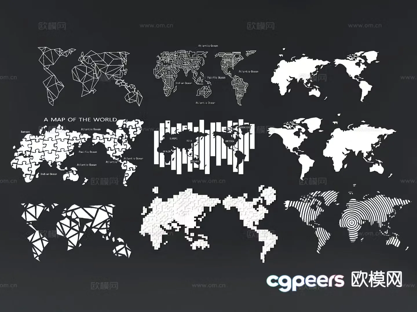 Modern world map wall decoration 3d model