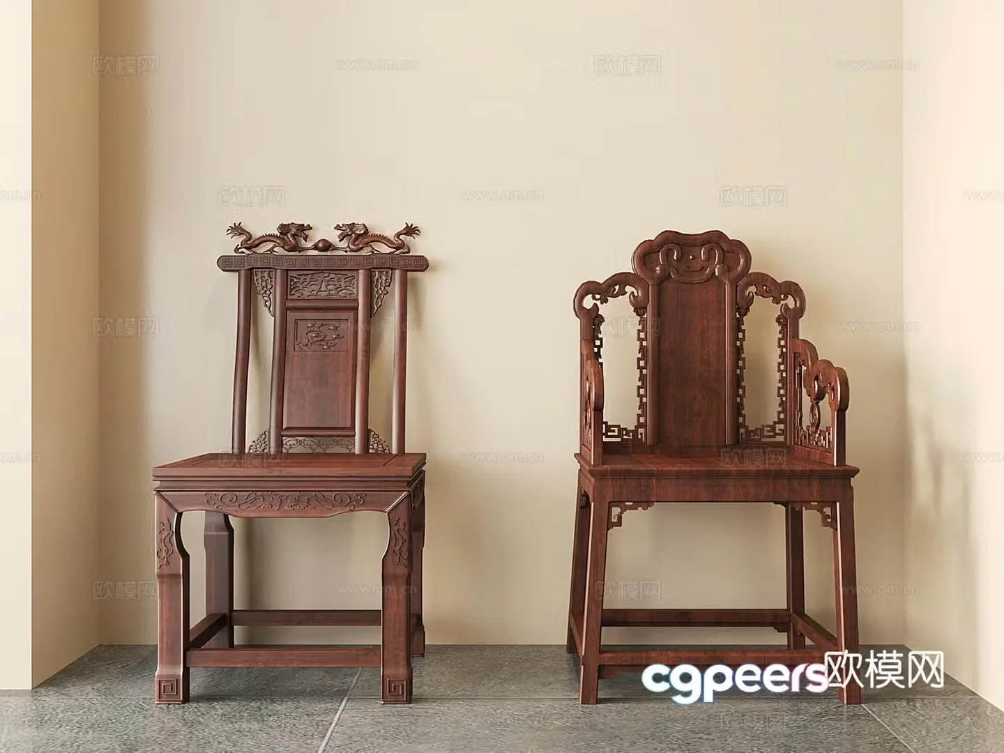 Chinese solid wood sifang Taishi chair carved chair Ruyi single chair armchair 3d model