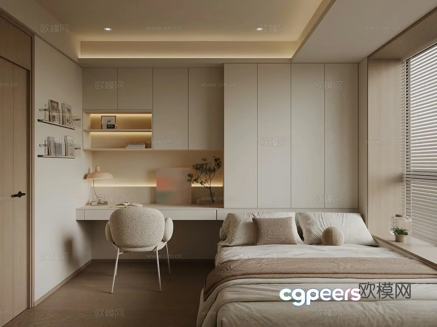 Modern creamy style tatami bedroom 3d model