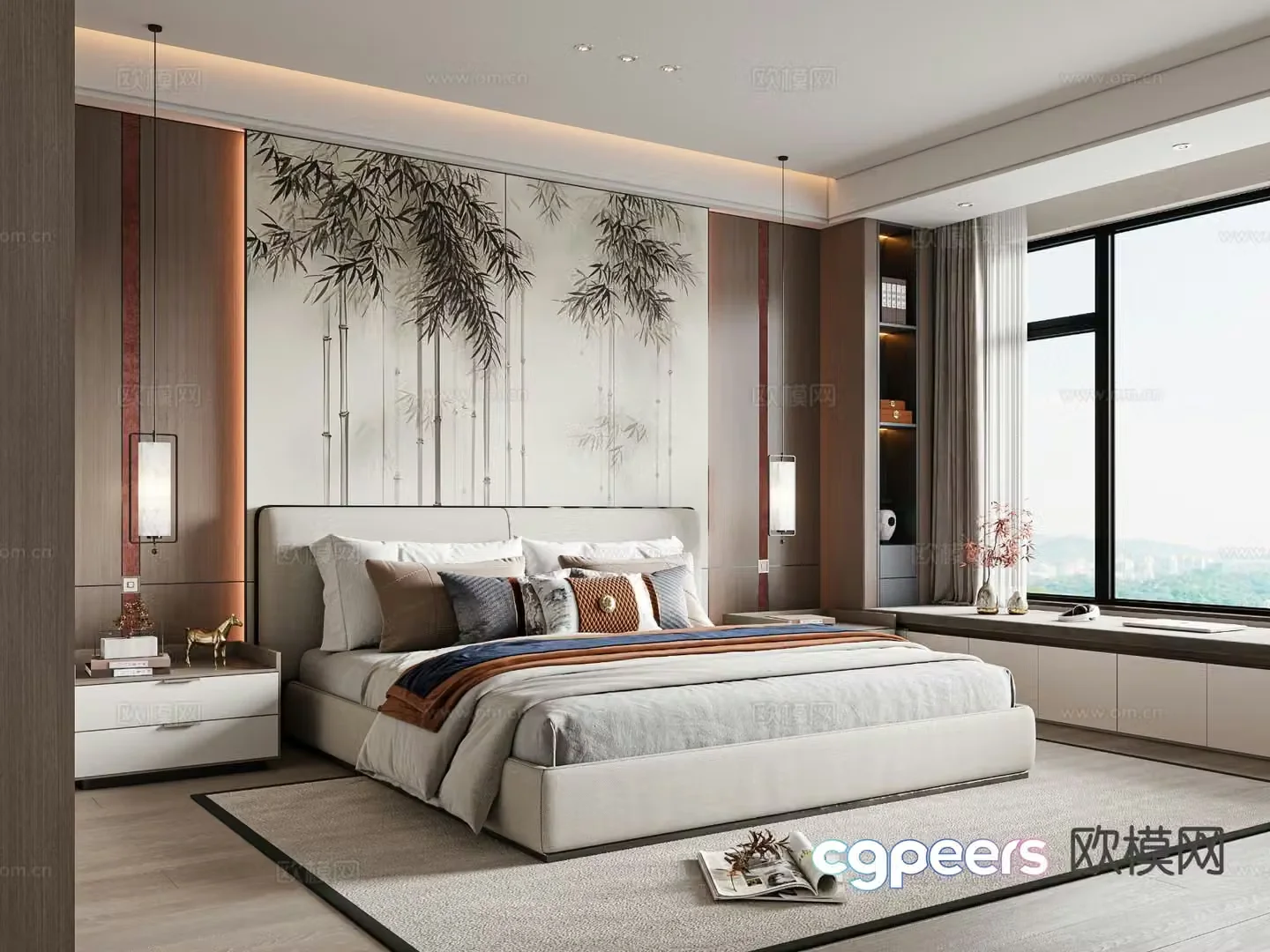 New Chinese style double bed 3d model
