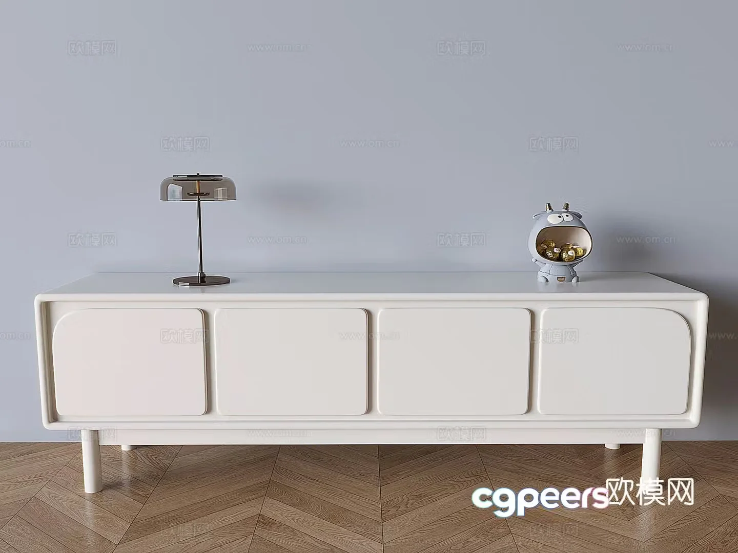 Nordic cream-style TV cabinet solid wood TV counter lamp key storage ornament 3D model