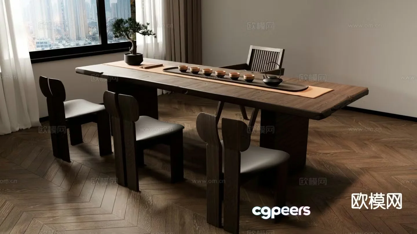 New Chinese tea table and chairs 3d model