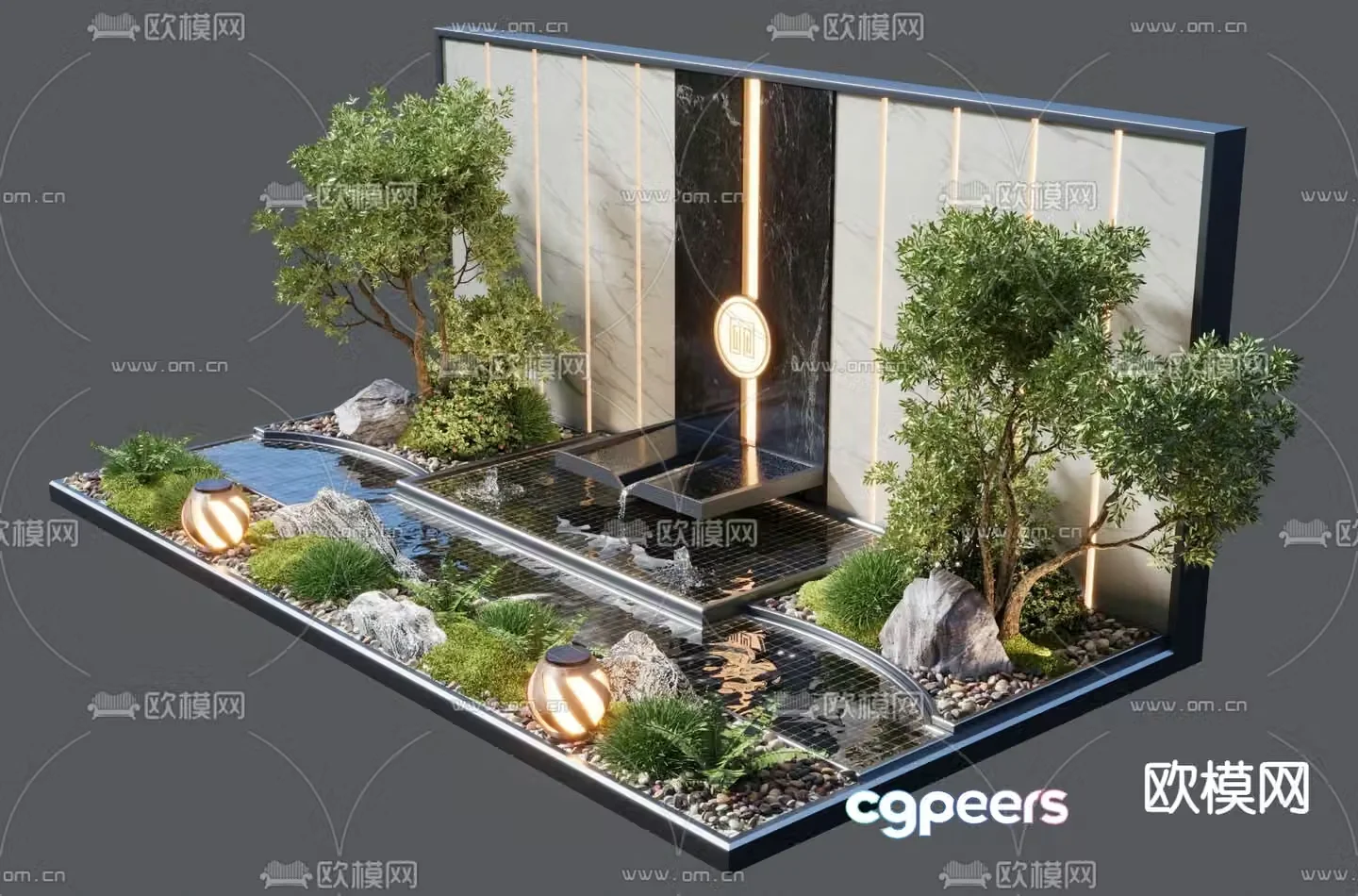New Chinese style water feature wall landscape plants water feature fountain 3D model