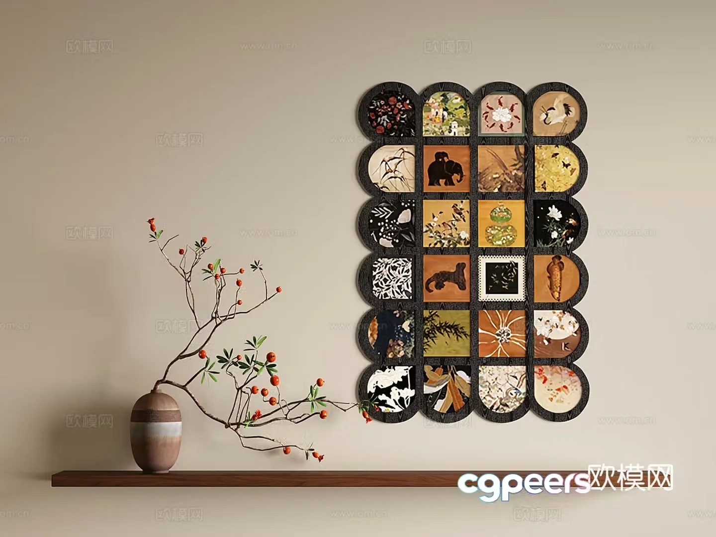 Middle-aged retro hanging paintings decorative paintings murals entrance paintings 3D model