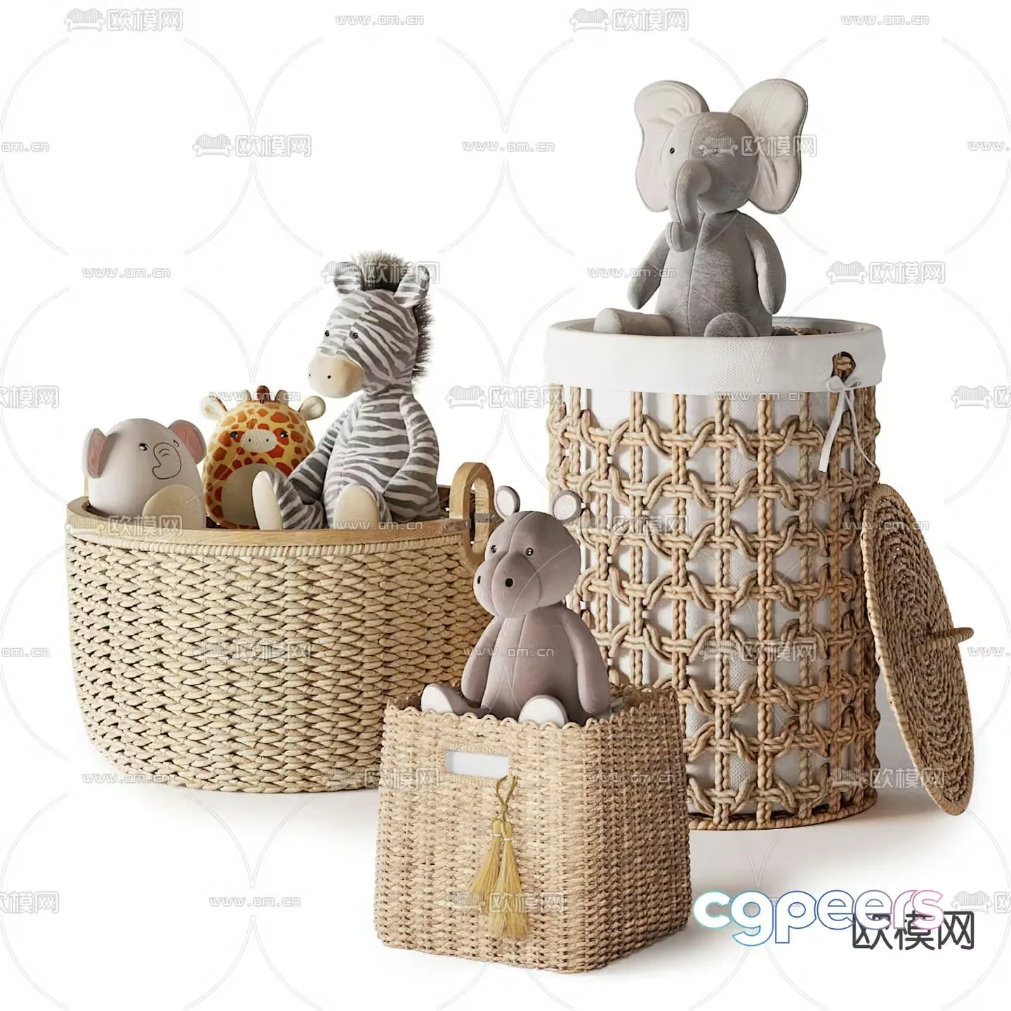 Modern plush toy storage basket 3d model