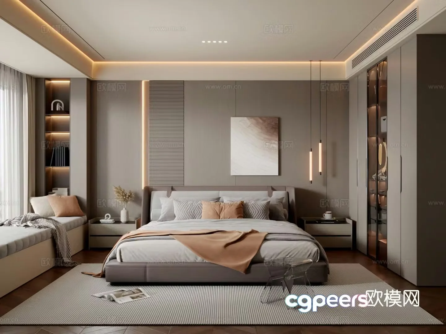 Italian light luxury bedroom master bedroom 3D model