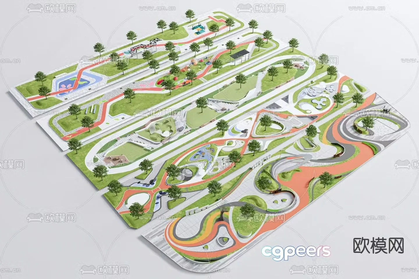 linear pocket park municipal park 3d model