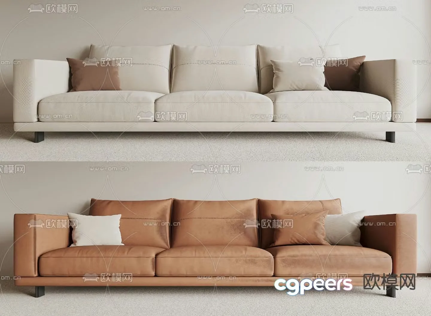 Three-person sofa multi-person sofa upholstered sofa 3D model