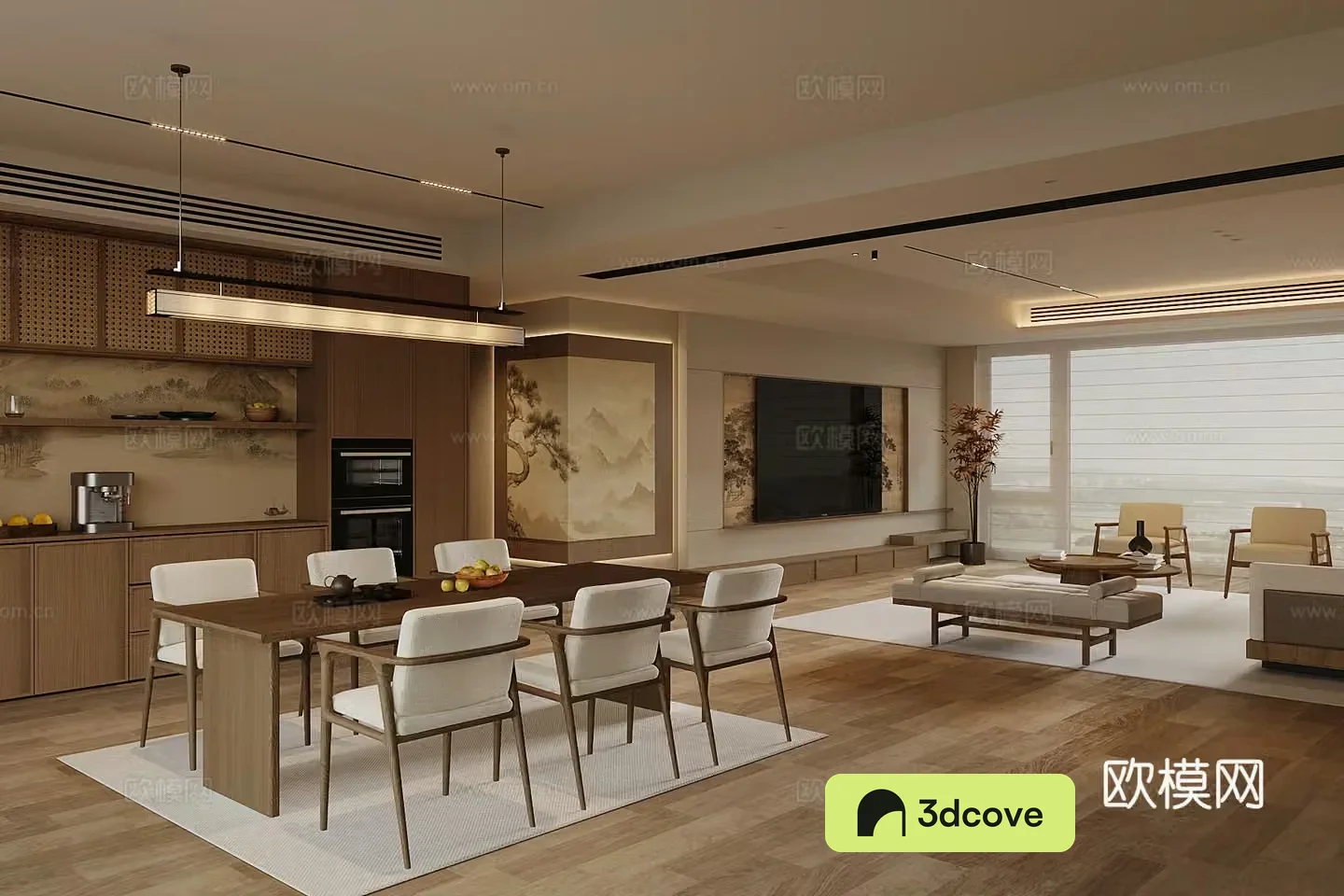 New Chinese style living room dining room living room TV background wall wine cabinet