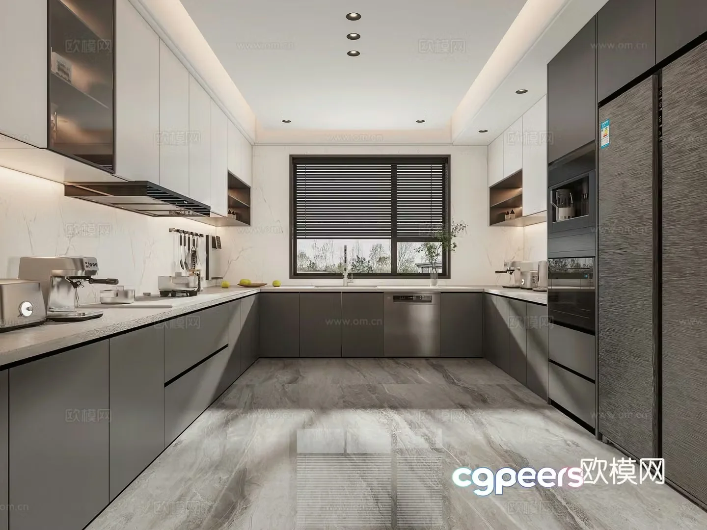 Modern minimalist enclosed home kitchen 3d model