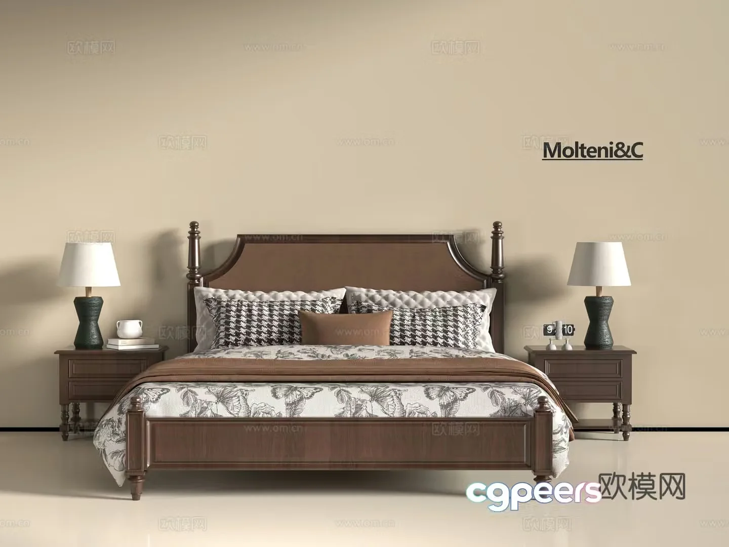 French double bed 3d model