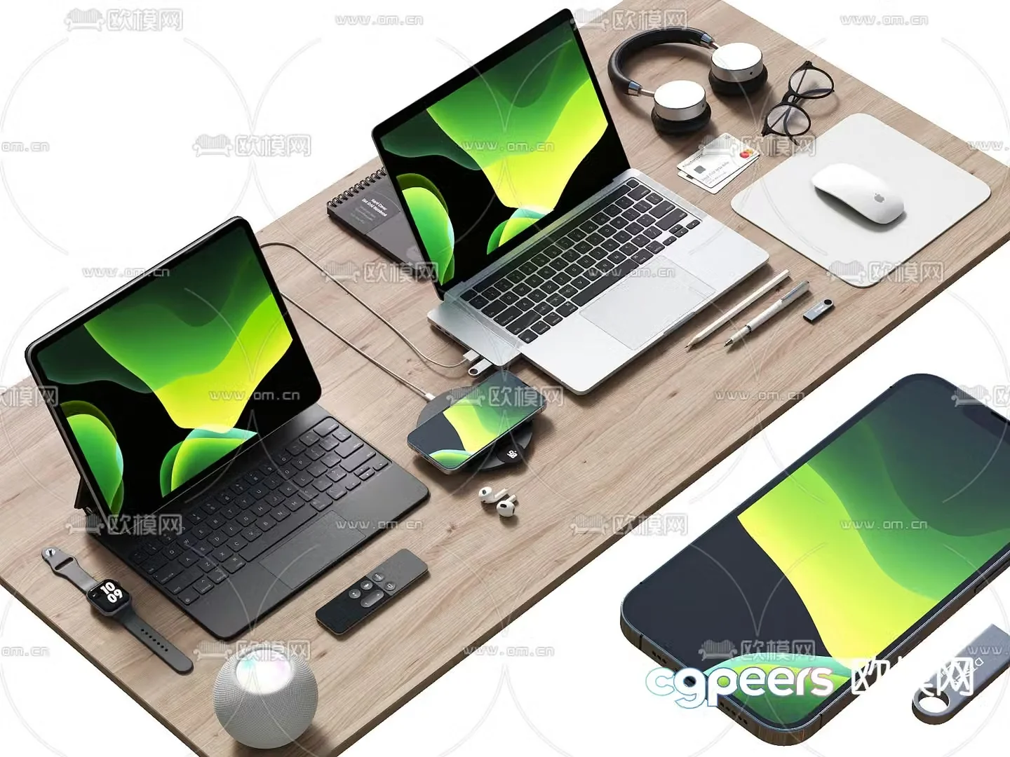office supplies laptop mobile phone 3d model