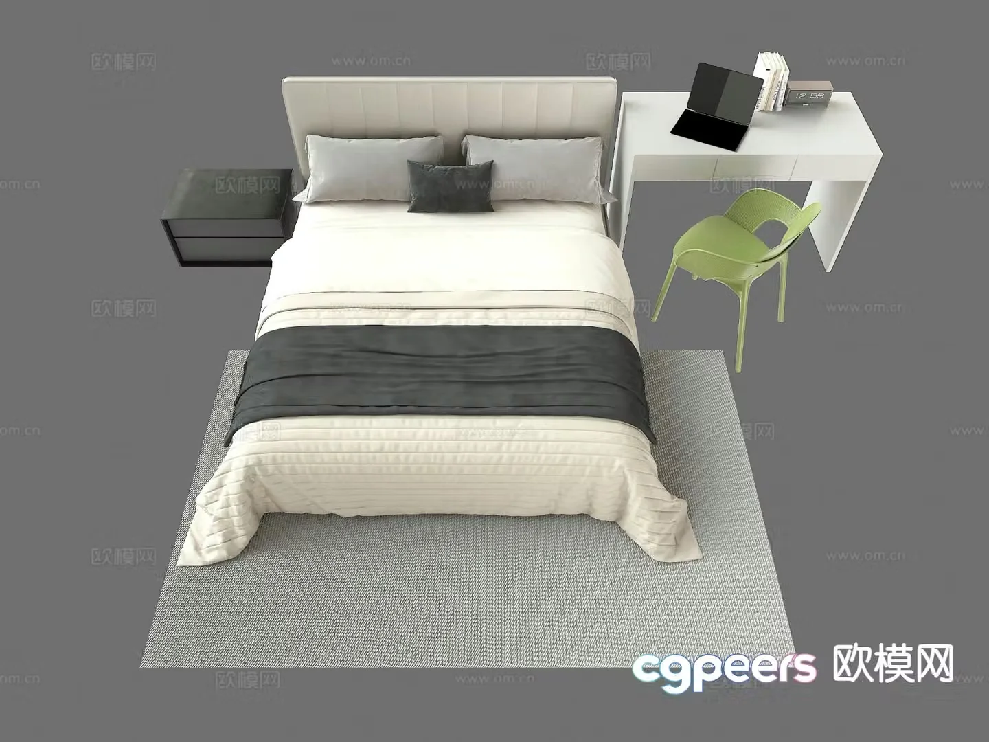 Modern double bed desk 3d model