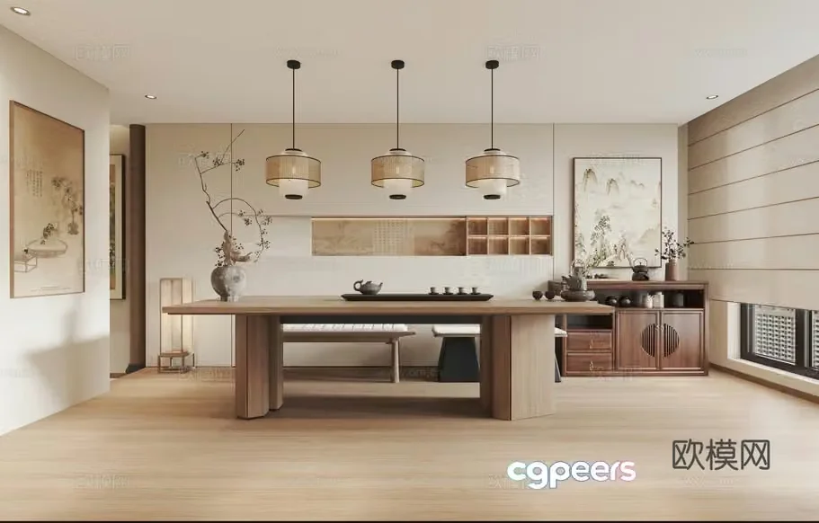 Modern Asian Dining Room 3D Model – 3331 – CORONA Render