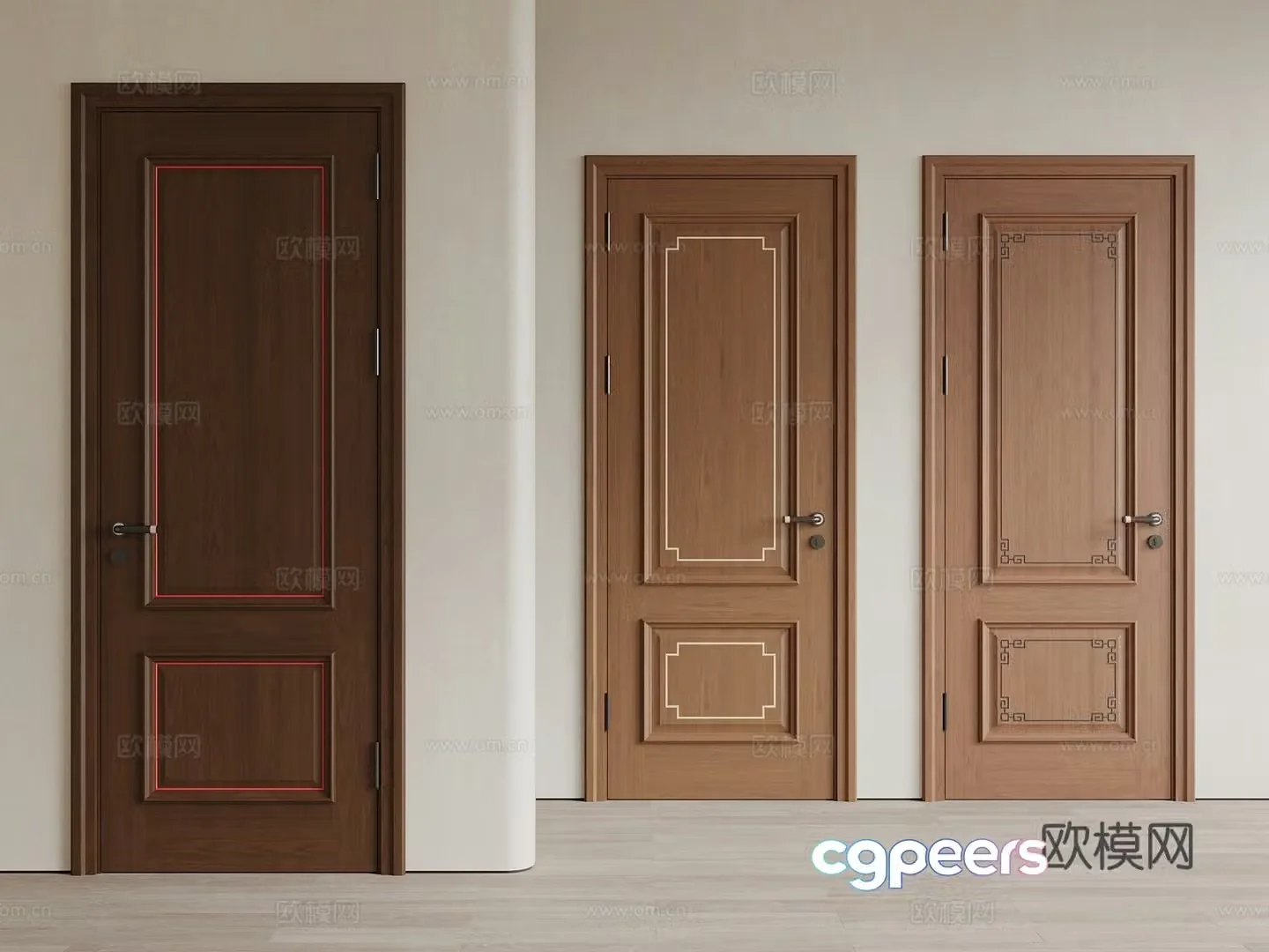 New Chinese style single-open door bedroom door solid wood door interior door 3d model