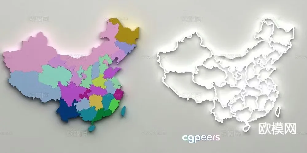 China map wall decoration China territory map light strip 3d model