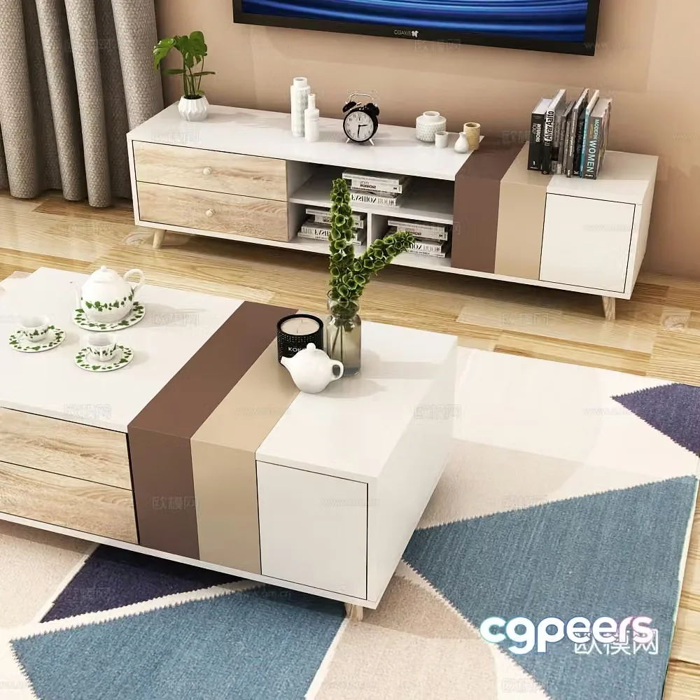 Modern TV cabinet coffee table carpet jewelry model 3d model