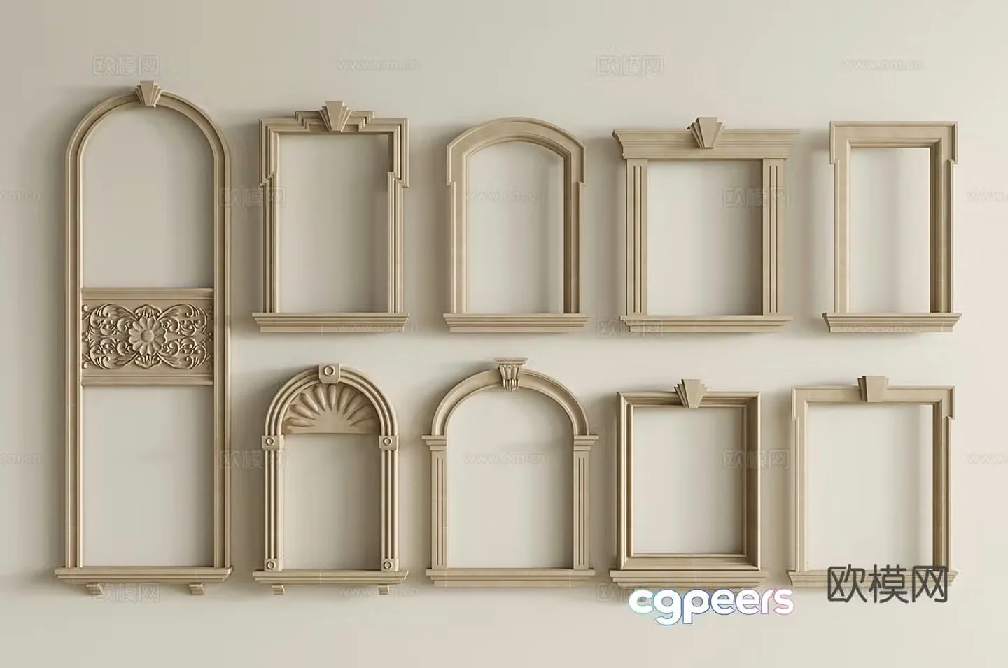 European classical window set outdoor building components carved window 3D model