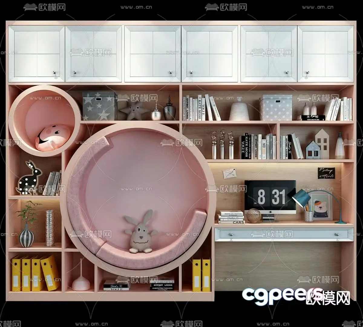 Modern children’s desk bookcase 3d model