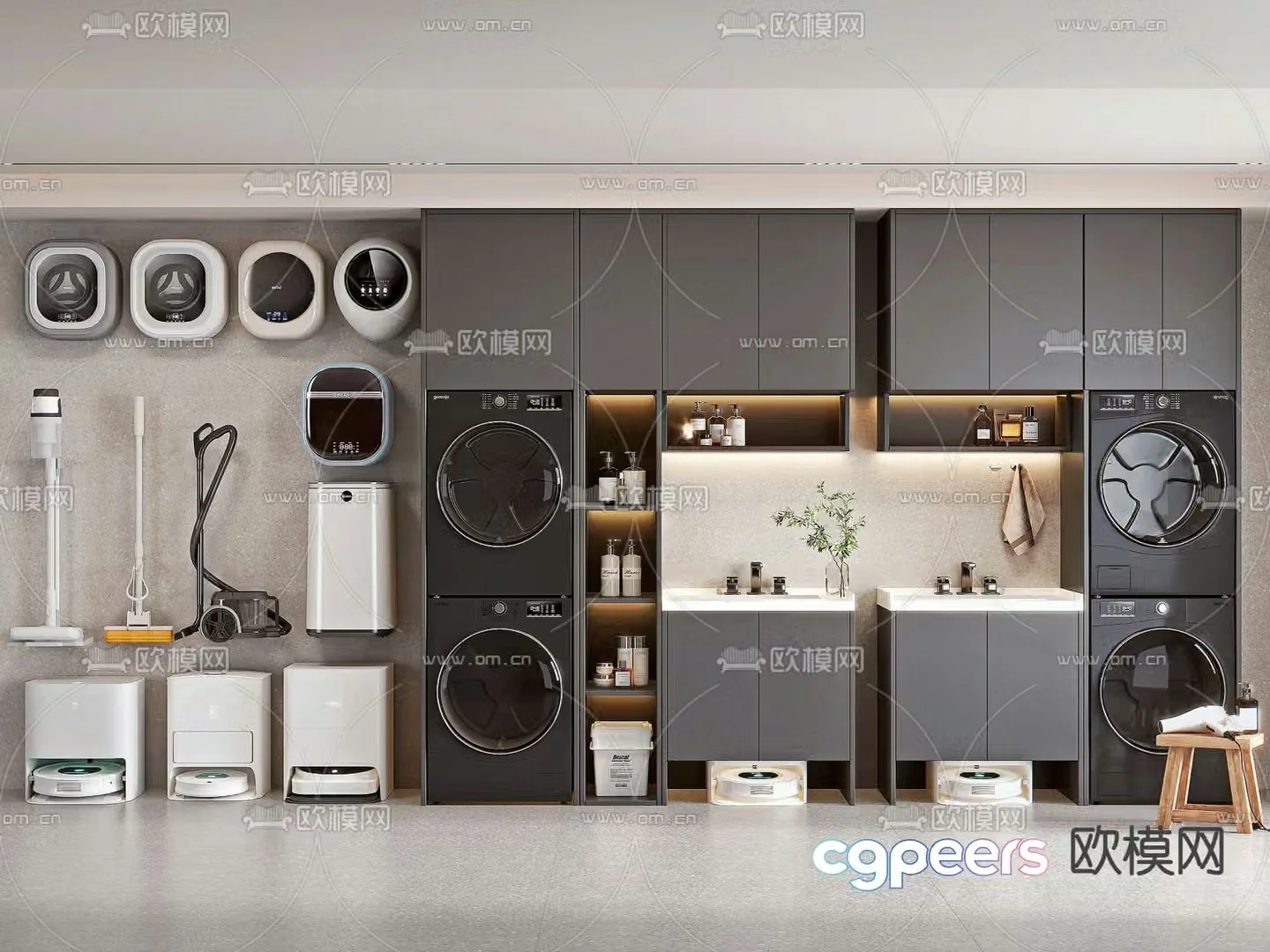 Modern laundry cabinet washing machine 3d model