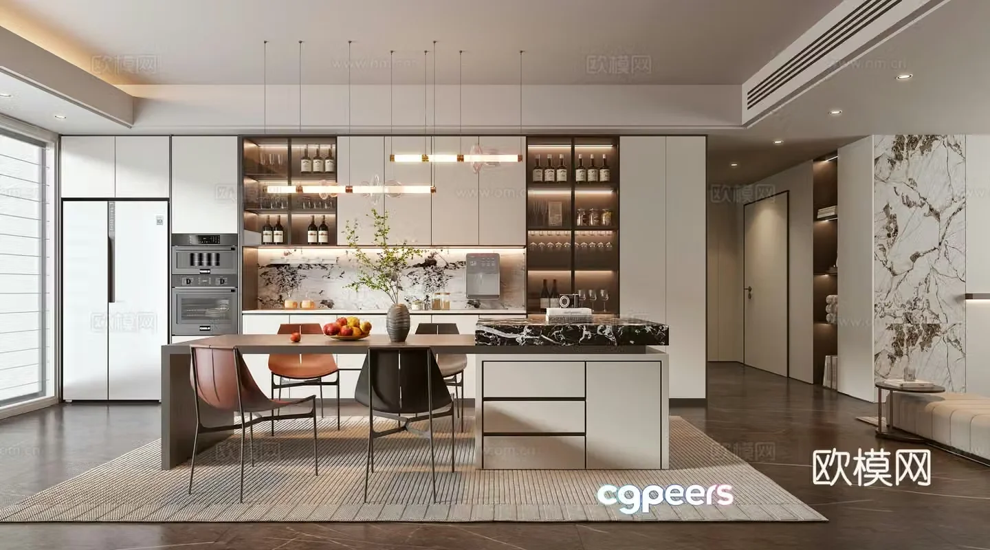 Modern light luxury restaurant 3D model