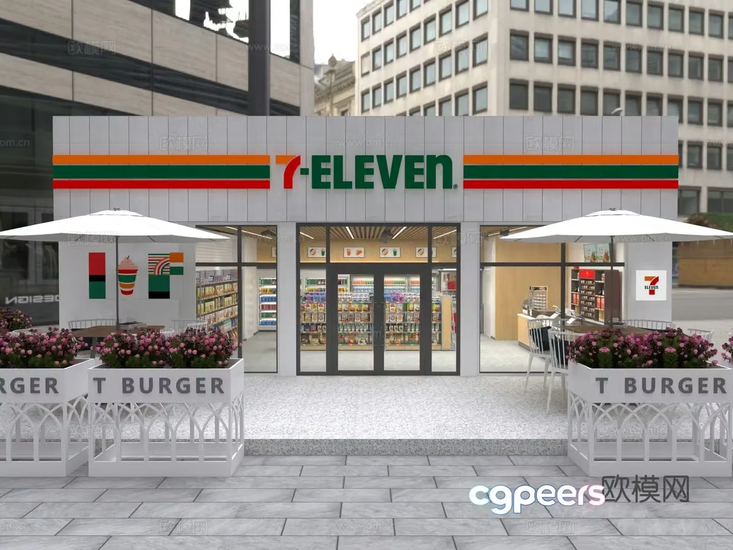 Modern convenience store convenience store door 711 convenience store 3d model