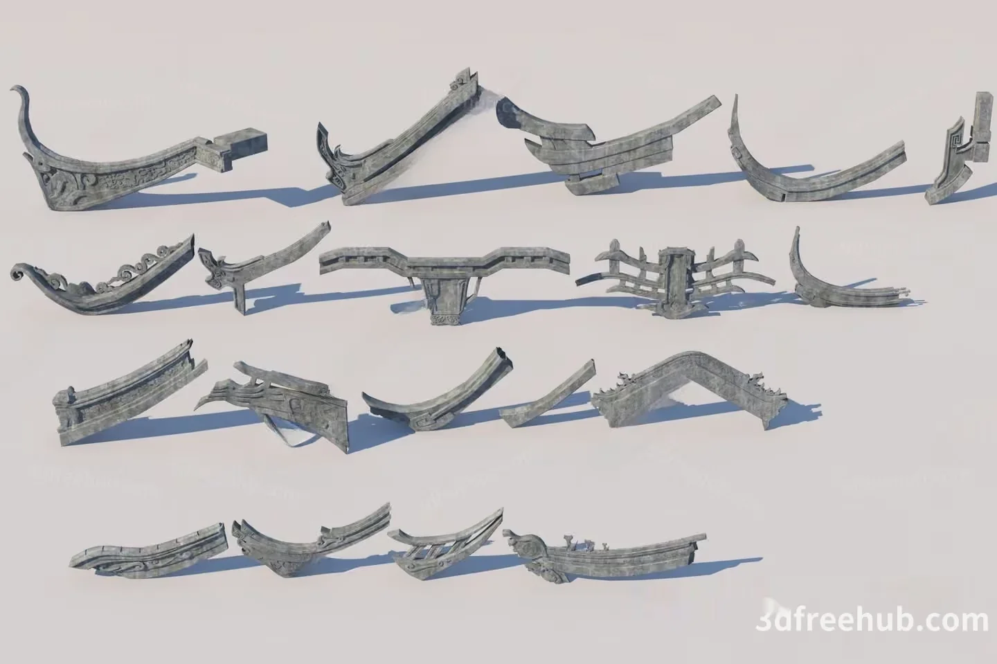 A Set Of Stone Carvings 3D Model – 23305 – VRAY Render