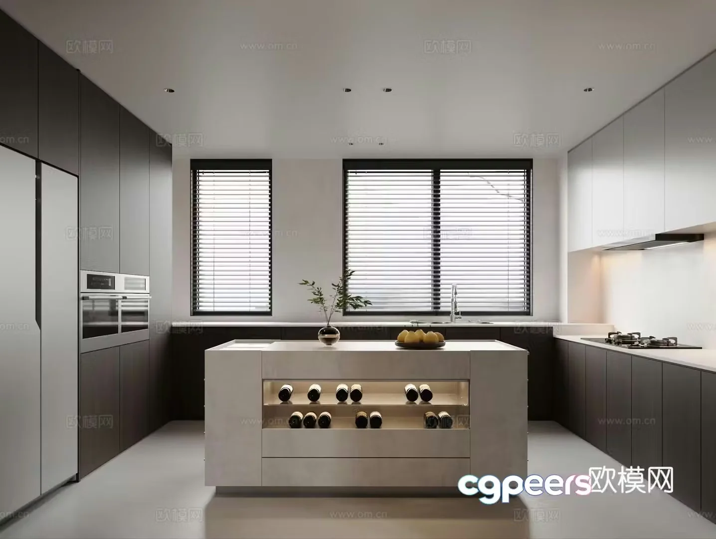 Modern minimalist open kitchen 3d model