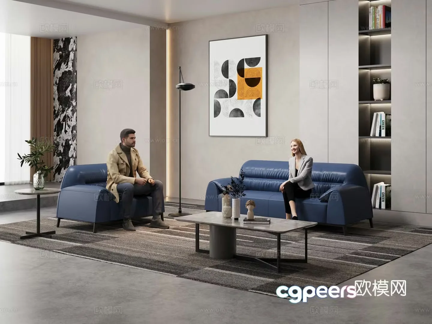 Modern leisure coffee area tea break area office and rest area modern leisure space negotiation area sofa tea table combination 3D model